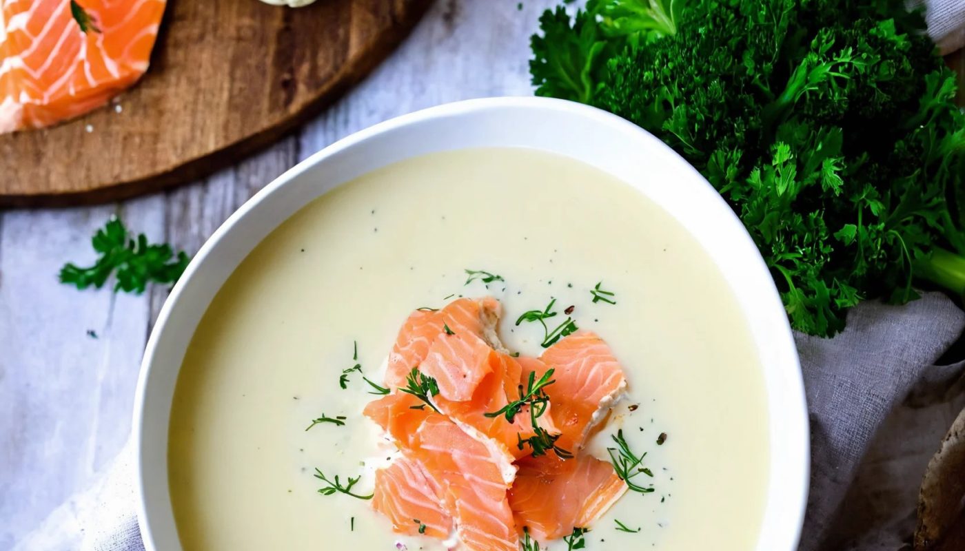 Rezept für Blumenkohlsuppe mit geräuchertem Lachs, das low carb ist ... Rezept für Blumenkohlsuppe mit geräuchertem Lachs, das low carb ist ...