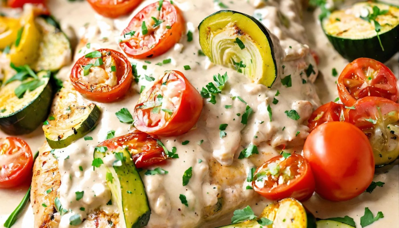 Low-carb Hähnchenbrust mit Zucchini und Tomaten in cremiger ... Low-carb Hähnchenbrust mit Zucchini und Tomaten in cremiger ...