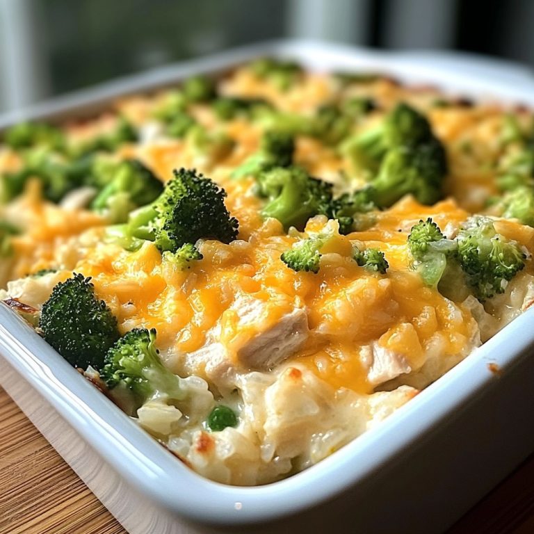 Auflauf mit Brokkoli, Reis, Käse und Huhn